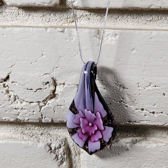 New Womens Murano Glass Blown Flower Blossum Necklace 4 in 1 - Picture 2 of 6